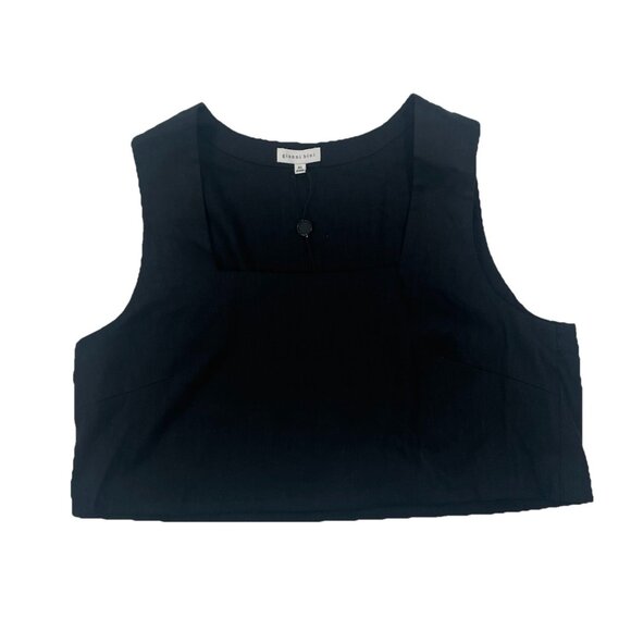 Gianni Bini Black Linen Square Neck Cropped Anna Blouse Tank Sz XL NWT - Picture 1 of 5